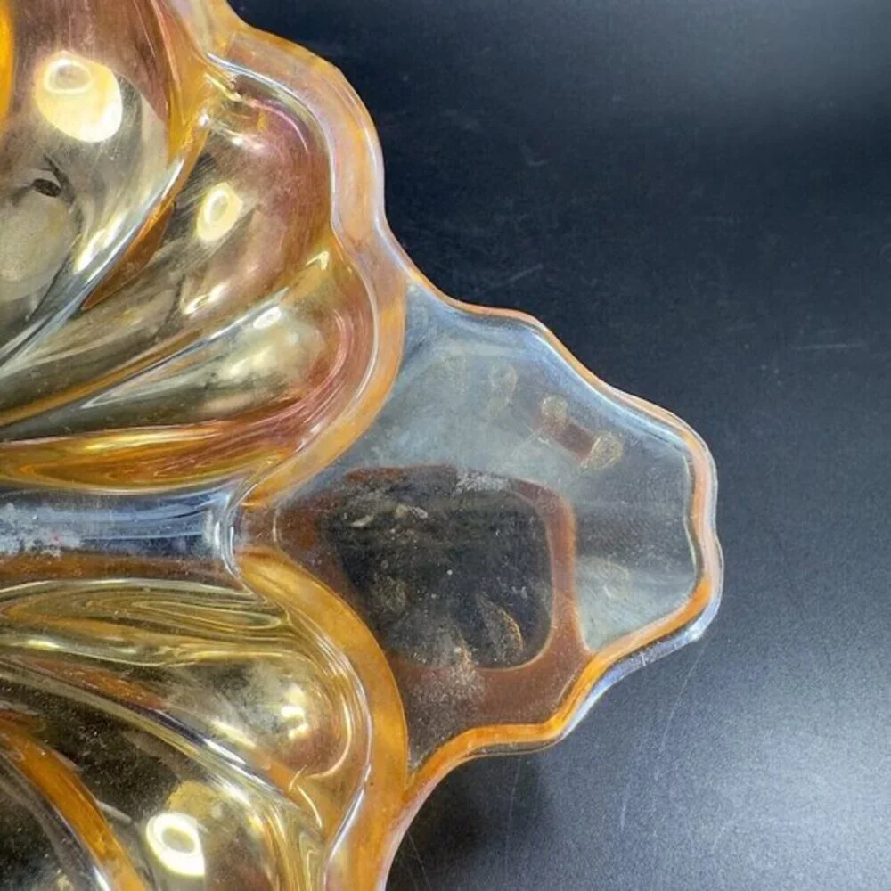 Vintage Carnival Glass Shamrock Dish‎ Divided Relish Iridescent Finish Tray Dish